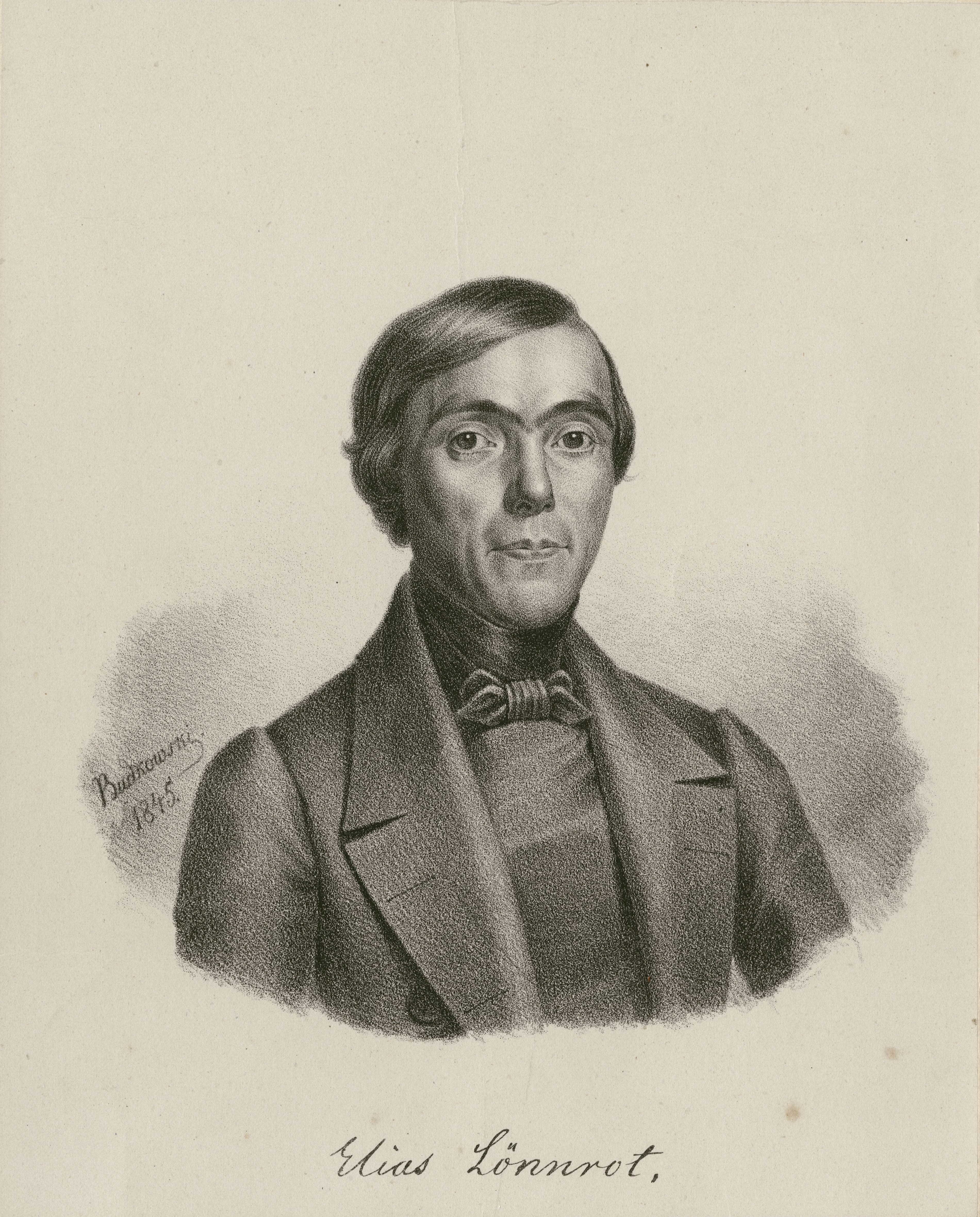 Gustav Budkowskin kuva Elias Lönnrotista vuodelta 1845. SKS KIA.